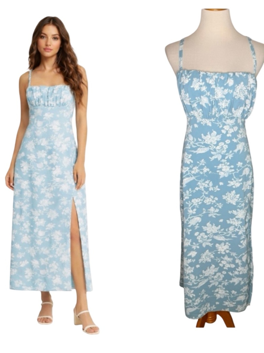 Abercrombie & Fitch Blue Floral Ruched Midi Dress Size XL Tall NWT Strappy Back